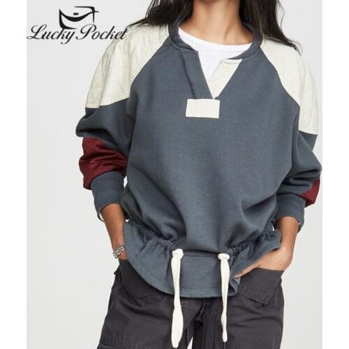 Women Fall Winter Gray Cotton Patchwork Streetwear Flocking Sweatshirt Ladies Brand Plus Size Pullovers Female Casual Tops ZM111