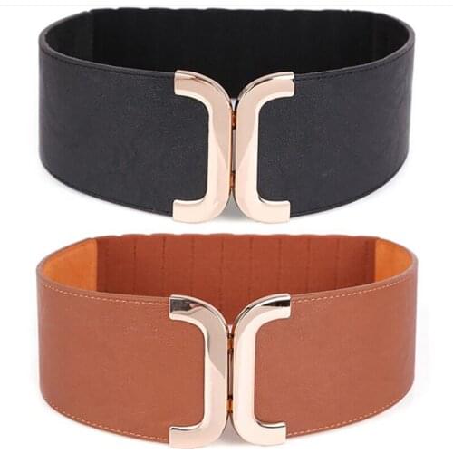 Womens Wide Waistbands Elastic Wide Belt Gold Buckle Cummerbund Female Strap Dress Decoration Gifts