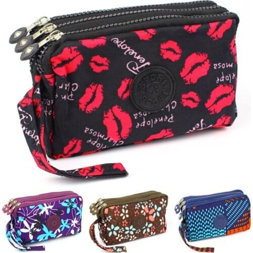 Women Wallets 3 Zippers Lady Purses Brand Design Flower Canvas Moneybags Clutch Coin Purse Wallet Keys Cards Wrisele Bags Burse