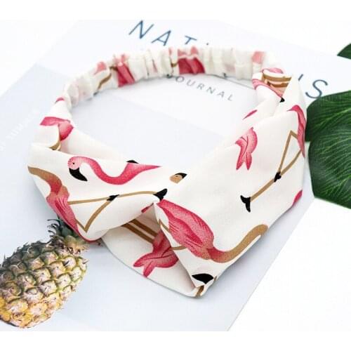 Womens Fashion Spring Summer Chiffon Headbands Cartoon Flamingo Series Wide Bands Turban Headwear Headwrap Hair Accessories