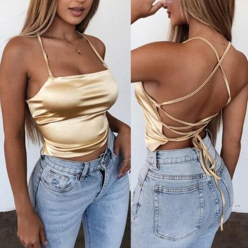 Women sports Camis Suspenders Sexy Solid Color Camisole Sleeveless Backless Back Bandage Easy to Match Vest Blouse Top