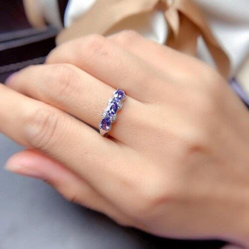Natural Tanzanite Ring 925 Silver Womens Ring Simple Atmosphere elegant