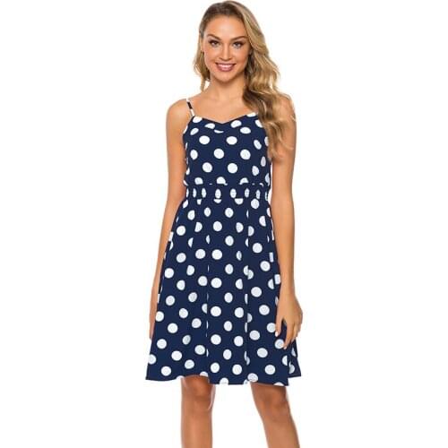 Women Spaghetti Straps Dot Printing Backless Dress 2021 Summer Ladies V Neck Straight Sexy Fashion High Waist Dresses