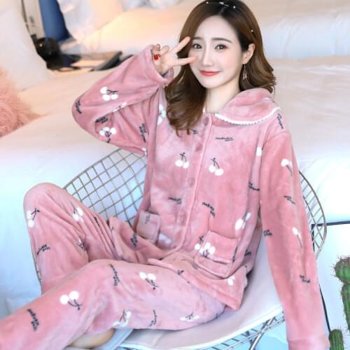 Winter Flannel Warm Women Pajamas Set Homewear Thick Female Fashion Sleepwear Pyjamas Suit Womens pijama mujer