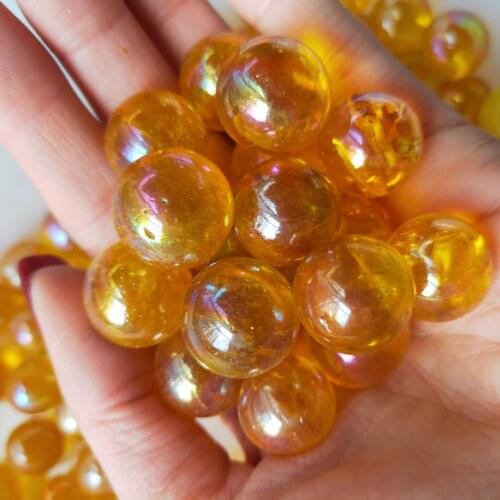 10pcs yellow Titanium Aura Electroplating Quartz Crystal Sphere Balls Healing Natural Quartz Crystal