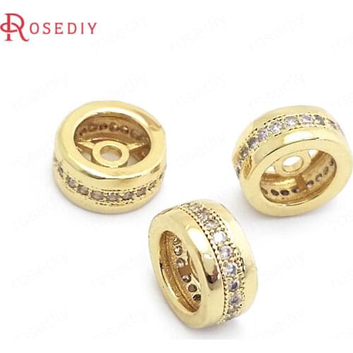 37833)6PCS 10MM 24K Gold Color Brass with Zircon Round Spacer Beads Bracelets Beads Jewelry Making Supplies Diy Accessories