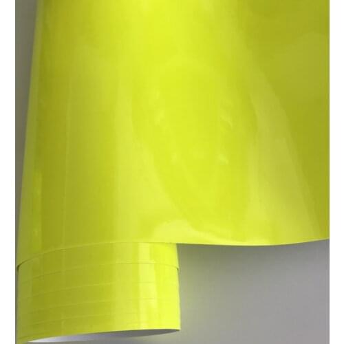 50cm Width Gloss Neon Fluorescent Yellow Vinyl Vehicle Car Wrap Film Sheet Roll with Air Bubbles Free