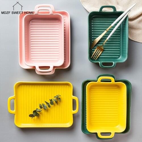 700/900ml Rectangle Porcelain Baking Tray Casserole Dish With Handles For Chicken Potatoes Baked Rice Cooking Bakeware Pan