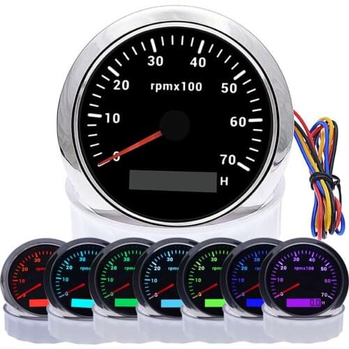 85mm Tachometer 3000 6000 7000 8000 RPM Tacho With 7 Colors Backlight Marine Boat RPM Meter Gauge LCD Tacho Digital Hour Meter