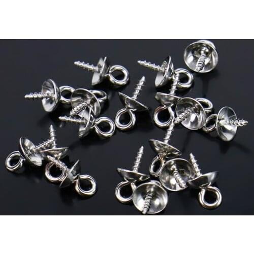 50Pcs/Lot Stainless Steel Screw Eye Pin Pearl Pendant Connector Bail Cap Beads Charm For DIY Jewelry Accessories Wholsales