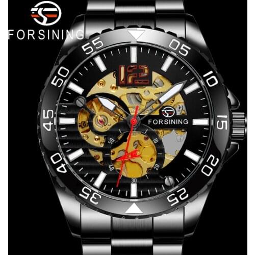 FORSINING New Automatic Mechanical Wristwatch Military Sport Male Clock Top Brand Luxury Stainless Steel Skeleton Man Watch 8225