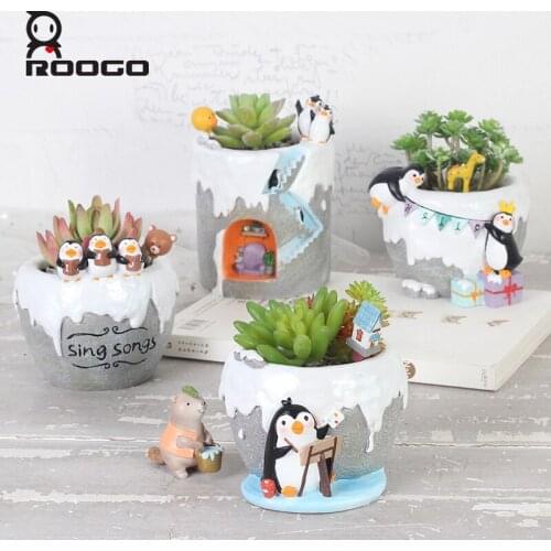 Roogo 1pcs Flower Pot Small Plant Pot Modern Multi Brush Cactus Succulent Pot Garden Pots Indoor Room Desktop Decoration
