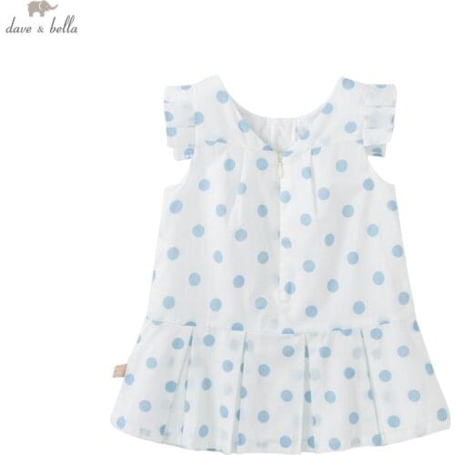 DBS16804 dave bella summer baby girls cute bow dots print dress children fashion party dress kids infant lolita clothes