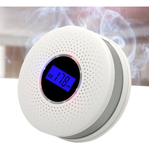 2 in 1 Smoke Carbon Monoxide Detector LCD Display Smoke Infrared Photoelectric Sensor Burglar Security Alarm System Smart Home