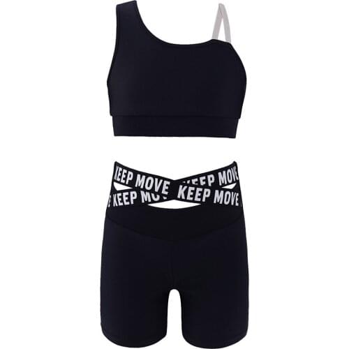 Kids Girls Ballet Dance Sets Gymnastics & Dancewear Outfit Sleeveless Tanks Crop Top with Leggings Shorts for Workout Fitness