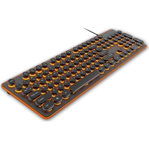 Steampunk Retro Gaming Keyboard English Layout Round Keycap Backlit USB Wired Glowing Metal Panel Crystal Border
