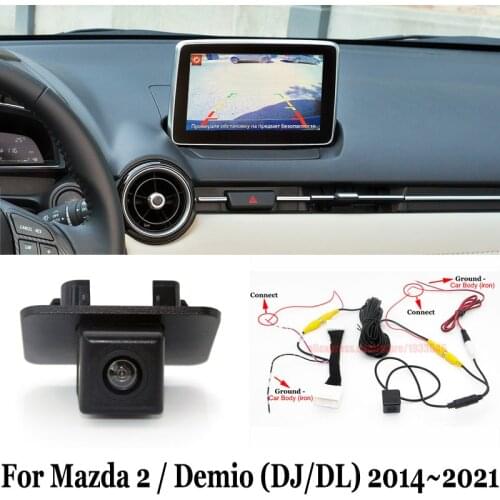 Reverse CAM For Mazda 2 Mazda2 Demio DL Sedan DJ Hatchback 2014~2021 / Rear View Camera & Connector Compatible Original Screen