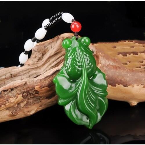 Chinese Green Jade Goldfish Jade Pendant Jewelr Lucky Auspicious Amulet Jade Necklace Pendants Jade Fine Jewelry