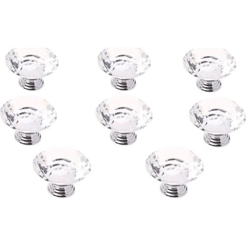 50MM 8 Pcs Knob Crystal For Wall Cabinet Drawer Wardrobe Cabinets Kitchen Furniture Damage Brightness To Any Mobile, Transparent
