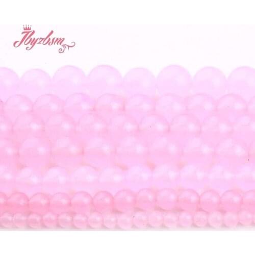 4 6 8 10 12mm Round Light Pink Jades Smooth Ball Beads Loose Stone Beads For DIY Necklace Bracelats Jewelry Making Strand 15"