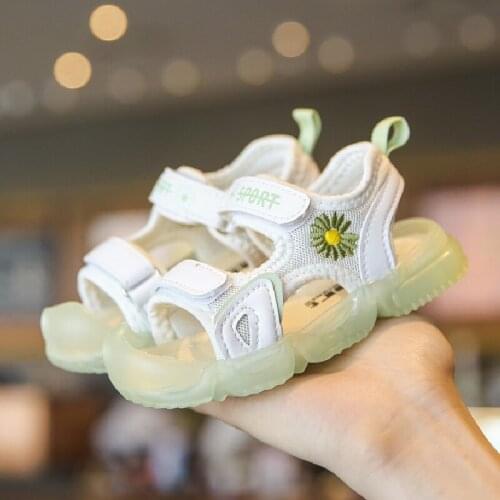 Summer New Children Sandals Cute Chrysanthemum Flower Girls Shoes Korean Princess Shoes Beach Shoes Toddler Sandals Protect Toe