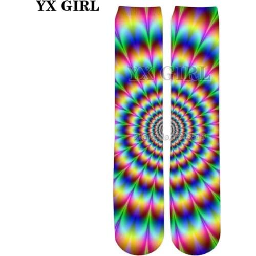 YX GIRL 2018 summer New Fashion 3d socks psychedelic swirl of vibrant colors Printed Men/Women Street casual Sock SC28