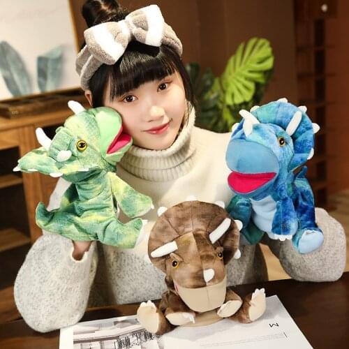 Hot 1pc 25cm Cute Glove Dinosaur Plush Hand Puppets Soft Stuffed Cartoon Telling Learning Funny Accompany Toy Baby Birthday Gift