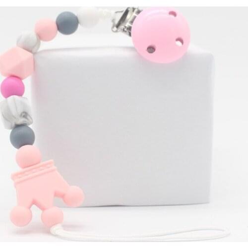 Cute Baby Silicone Teething Crown Bead Pacifier Clip Infant Soother Nipple Strap Chain Newborn Feeding Teether Holder Chew Toys