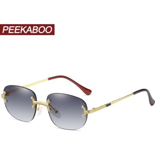Peekaboo male sunglasses rimless gold metal blue brown women square glasses for men cheap 2022 uv400 frameless accessories