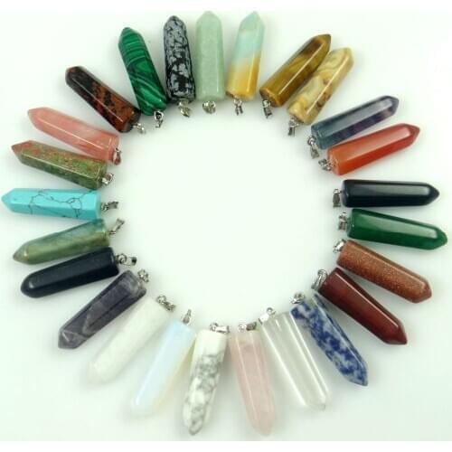 Natural stone Turquoises Quartz Crystal lapis tiger eye Hexagonal pendant for diy Jewelry making necklace Accessories10PCS