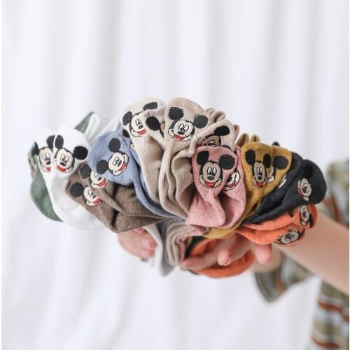 Disney Mickey Mouse Boat Socks Casual Cute Cartoon Embroidered Socks Pure Cotton Spring/Summer Low Cut Socks One Size Socks