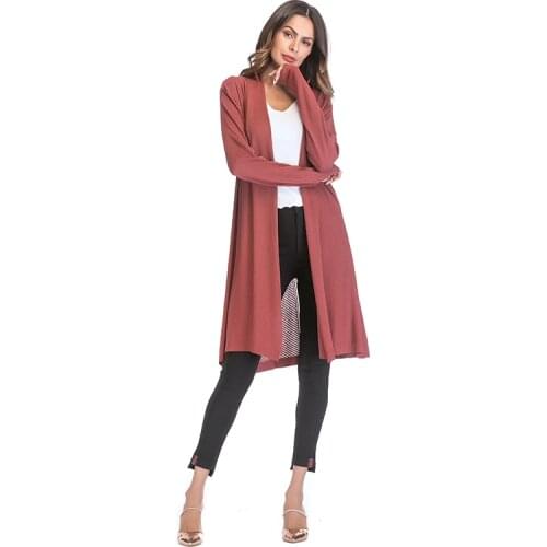 2020 New Womens Clothing Thin Section Hollow Knitting Solid Color Drape Cardigan Long Sleeve Casual Sexy Coat