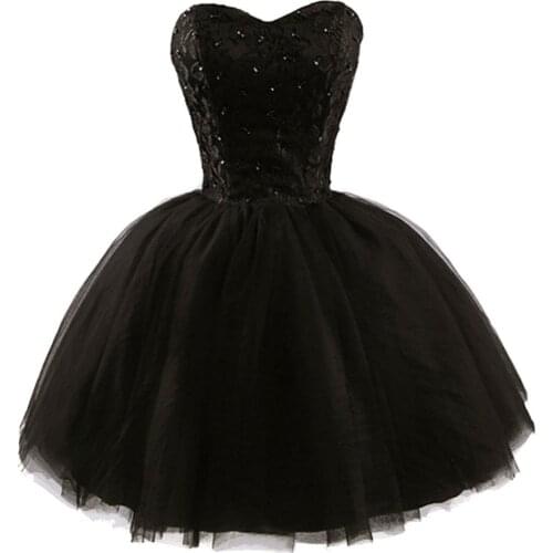 New Arrival Cheap A line Sweetheart Lace Tulle Black Homecoming Dresses Short Prom Dresses Gown 2015 Little Black Dress