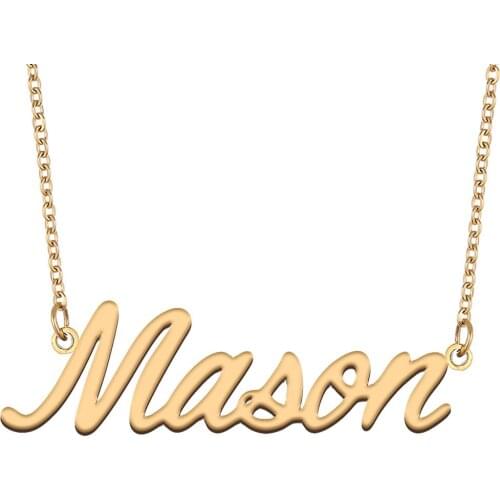 Mason Name Necklace for Women Stainless Steel Jewelry 18k Gold Plated Nameplate Pendant Femme Mother Girlfriend Gift