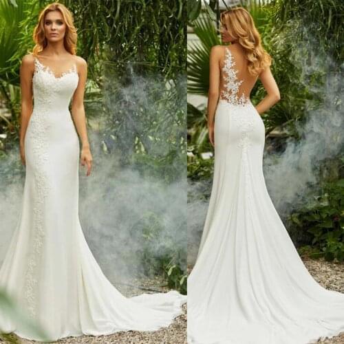 Wedding Dress BohoMermaid Wedding Dress Vintage O-Neck Appliques Beach Bride Dress Chiffon Princess Boho Wedding Gown Cheap