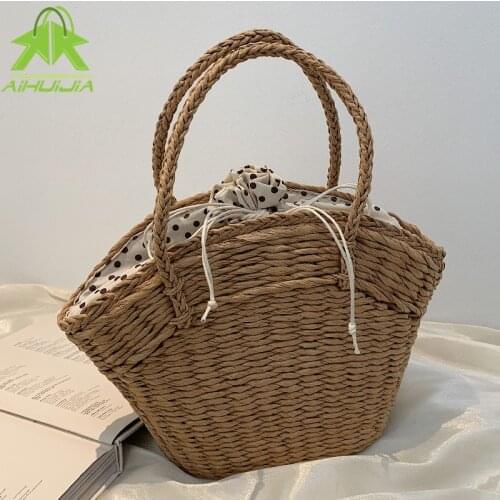 Summer Women Hand-Woven Rattan Bag Straw Purse Wicker Beach Handbag 2021 Summer New Bohemia Woven Clutch Basket Shopping Bags