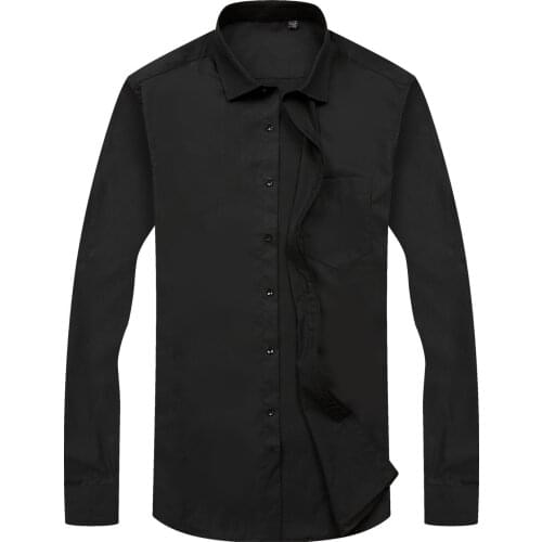 Pure Color Long-Sleeved Cotton Shirts Mens Big Size 6XL 7XL 8XL White Black Blue Fashion Business Male Shirt