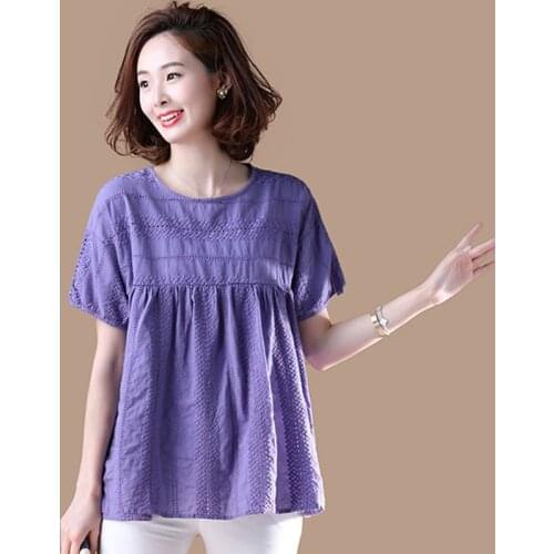 High Quality Cotton Shirt Women Summer Loose Casual Tops New 2020 Korean Style Hollow Out Embroidery Woman Blouses Shirts P1254