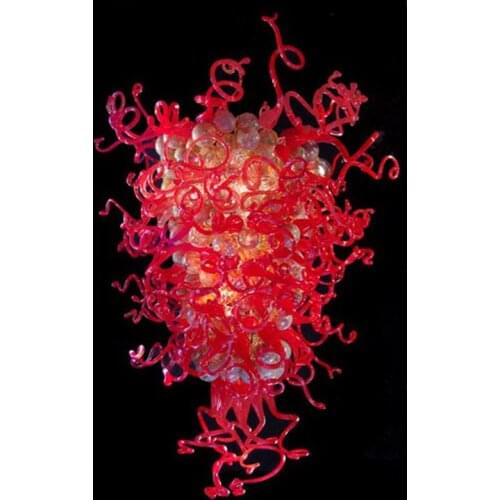 Hand Blown Glass Chandelier Lighting Amber Bubble and Red Twist Pdndant Lamps with LED Bulbs 24 by 48 Inches
