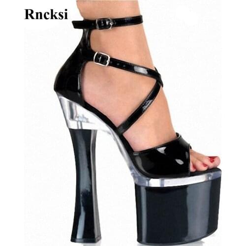 Rncksi Sexy Straps Wedding New Women Night Club Pole Dance Sandals Platform Open Toe sandals 18cm Square high heels Girls shoes