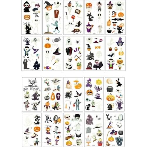 1Set/10pcs Halloween Luminous Tattoo Stickers Children Cartoon Funny Pumpkin Face Sticker Holiday Party Temporary Tattoo Sticker