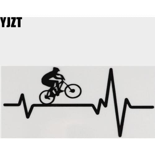 YJZT 16.9CM*7.9CM Cycling Mountain Bike Helmet Heartbeat Decal Vinyl Black/Silver Car Sticker C22-1238