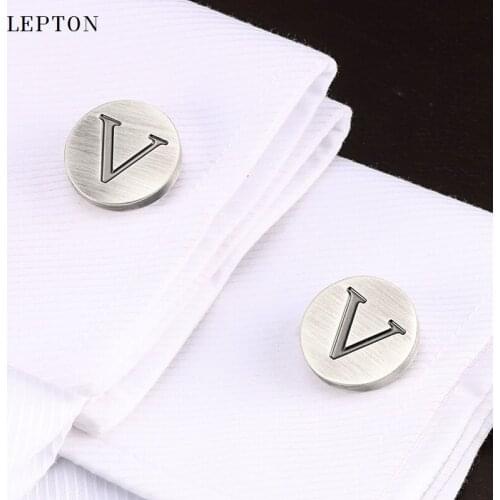 Lepton Letters of an alphabet V Cufflinks For Mens Classic Antique Silver plated Letters V cuff links Men shirt cuffs Cufflink