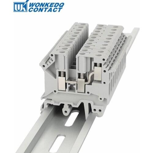 10Pcs UK-5-TWIN Din Rail Terminal Blocks One In Two Out Multi Conductor UK5 3 Conductors screw terminal block
