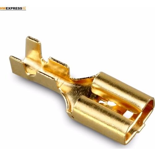 100 PCS Hot Brass 6.3 mm Connectors Female Spade Cable Terminals