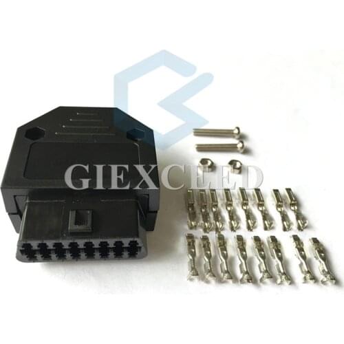 2 Sets OBD Connector Plug Shell Terminal Screw OBD2 16Pin Connector Female Diagnostic Tool Works Multi-Cars