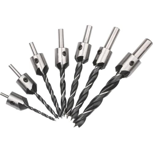 23PCS Woodworking Chamfer Drilling Tool 8Pcs Wood Plug Cutter 6Pcs 1/4 Inch Hex 5 Flute 90 Degree Countersink Drill Bits