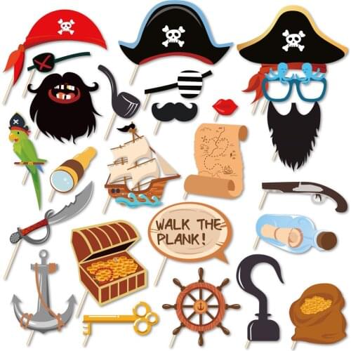 25pcs Happy Birthday DIY Cool Pirate Photobooth Props Walk the Plank Baby Shower Kids Party Decorations Boys Party Favors