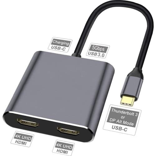 4 in1 Dual HDMI Port USB C HUB To HDMI Supports Mirror and Extended Mode With USB3.0 PD Charging Usb Splitter For Type C Laptop