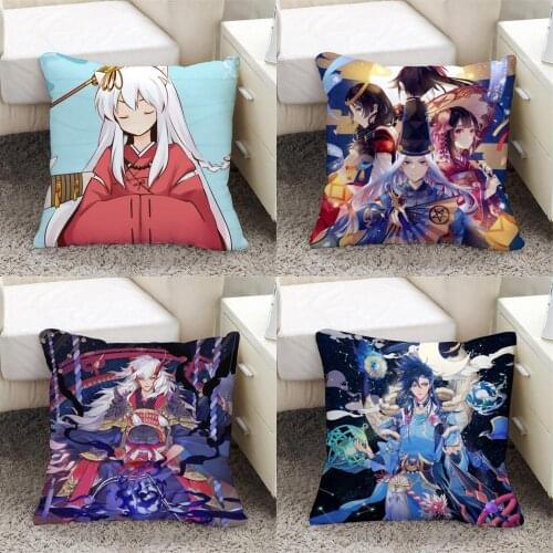 45cm*45cm New Anime Inuyasha Onmyoji Printed Plush Throw Pillow Cushion Cosplay Prop Sofa Decor for Boy Girl Gift 1pcs